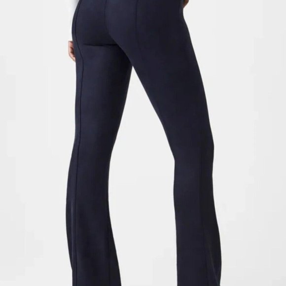 SPANX Faux Suede Flare Pants Pull On Stretchy Slimming Navy Blue Boho NWT - Picture 10 of 10